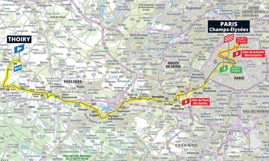 Carte du parcours de la dernière étape à Paris du Tour de France 2026