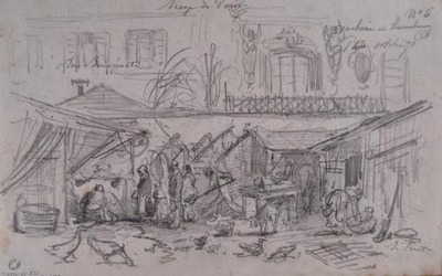 Dessin ancien d'animaux de ferme pendant le Siège de Paris