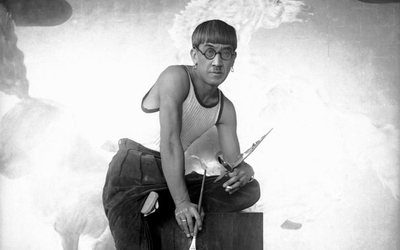 Photographie représentant Foujita dans son atelier