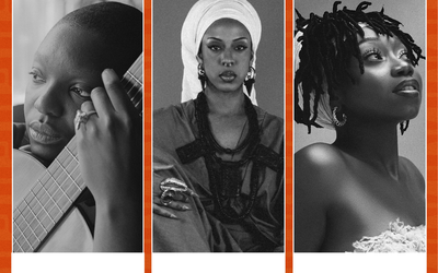 Visuel avec le portrait en noir en blanc des artistes Astrønne, Leonie et WordsofAzia