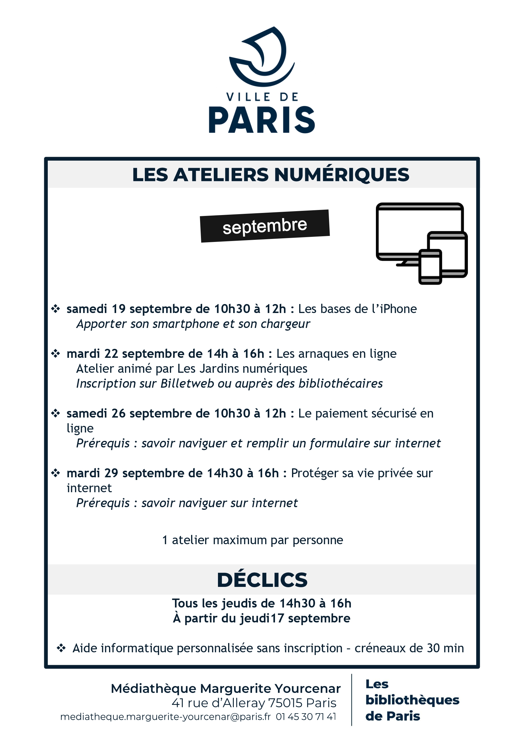 Programme des ateliers numérique de septembre