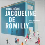 Logo de la bibliothèque en bleu sur fond gris, texte en blanc