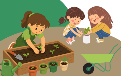 enfants qui jardinent