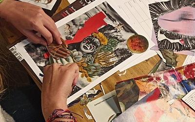 Illustration de l'atelier collage à La Cadette Friperie Atelier de La Petite Rockette Paris 12
